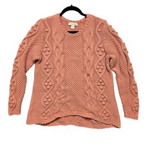 Coldwater Creek Womens Cable Knit Chunky Cozy Comfy Relaxed Sweater Pink L